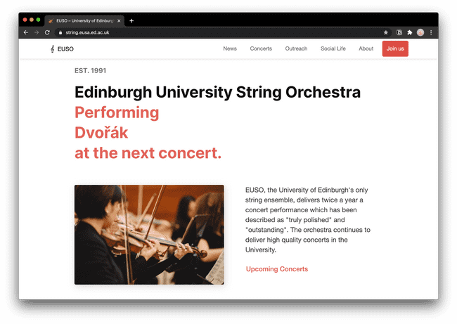 screenshot of new EUSO website